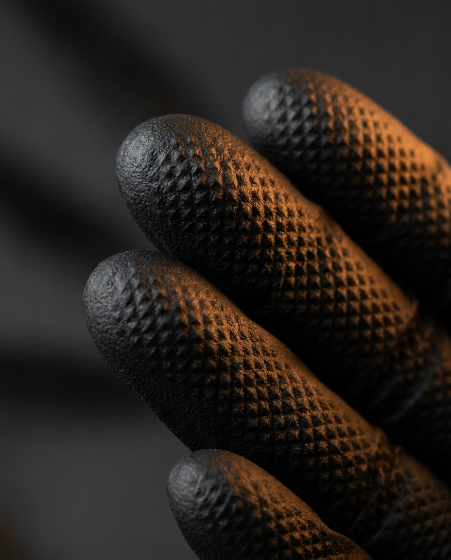 Macro detail of diamond-texture fingertip grip